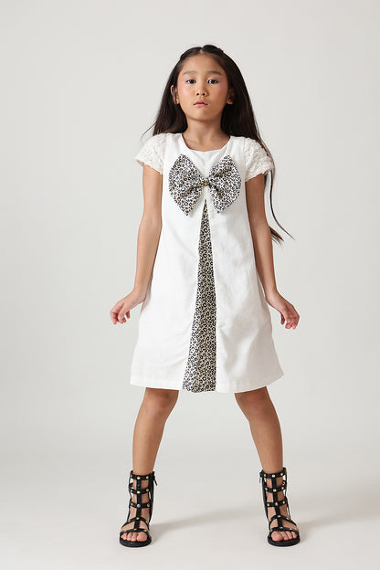 Girls Off-White A-Line Cap Sleeve Solid Dress by One Friday