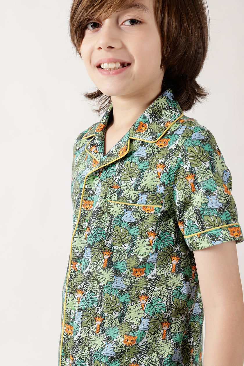 Boys Green Half Sleeve Printed Co-ord Set by One Friday