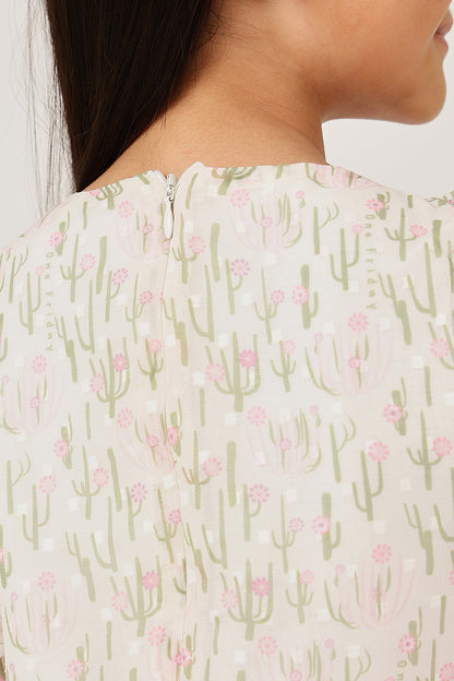 Girls Multicolour Abstract Round Neck Full Sleeve Dress | One Friday