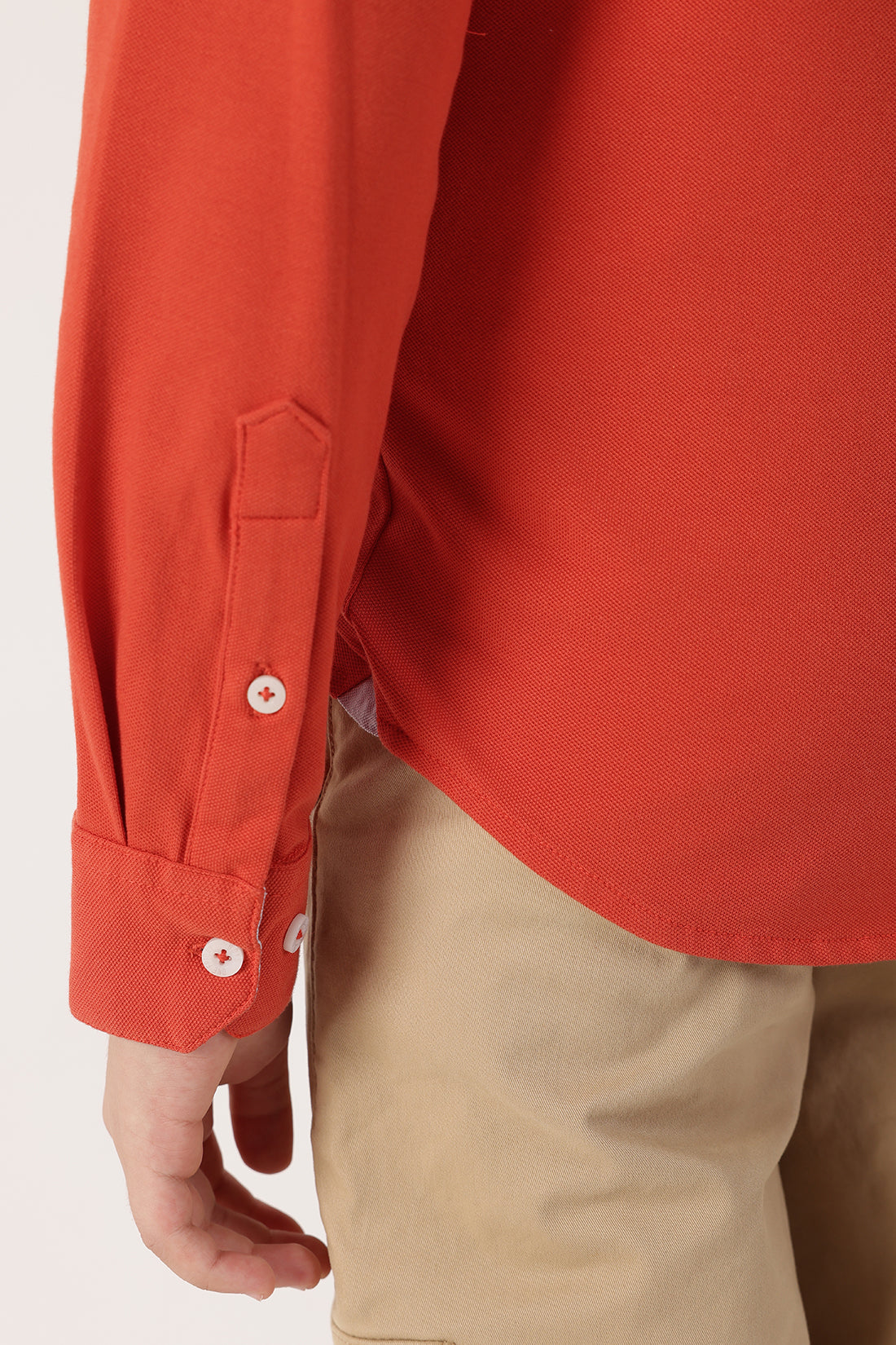 Boys’ Orange Full Sleeve Mandarin Collar Shirt