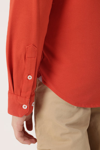 Boys’ Orange Full Sleeve Mandarin Collar Shirt