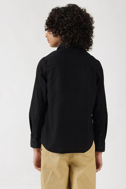 Boys Black Regular Fit Full Sleeve Solid Shirt by One Friday