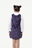One Friday Kids Girls Navy Blue Minnie Printed Dress With Top