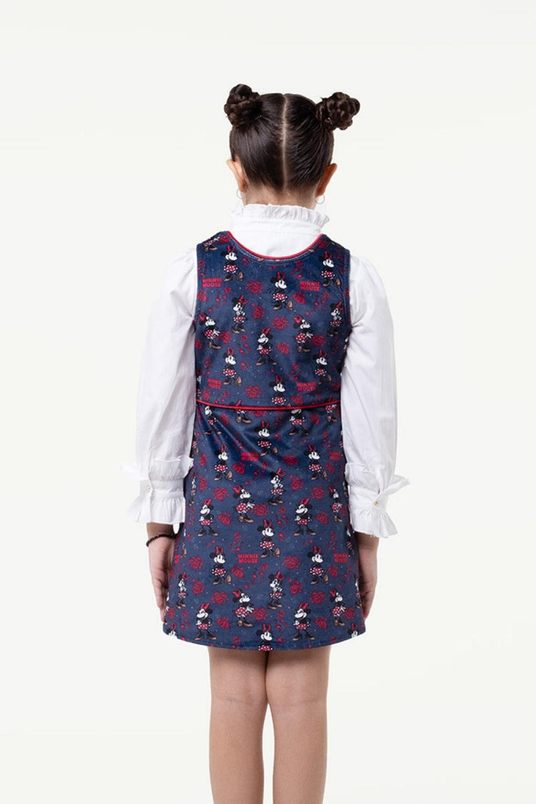 Kids Girls Navy Blue Minnie Printed Dress With Top