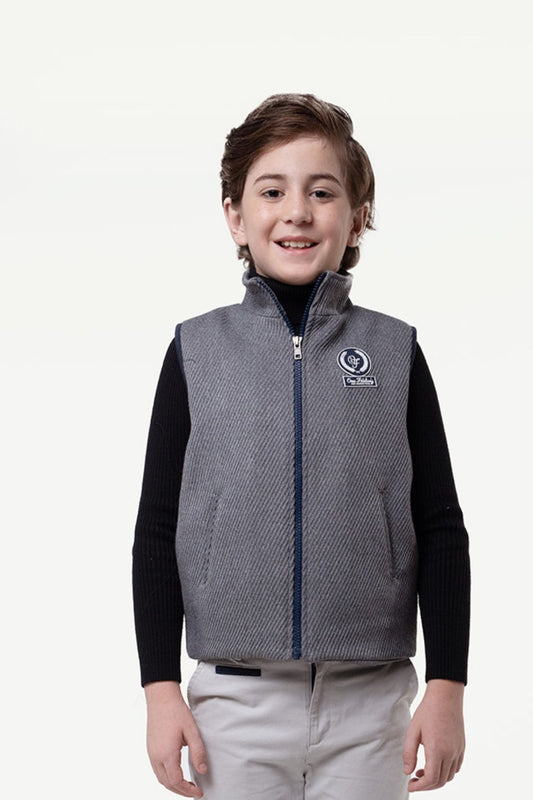 Kids Boys Grey Solid Sleeveless Jacket
