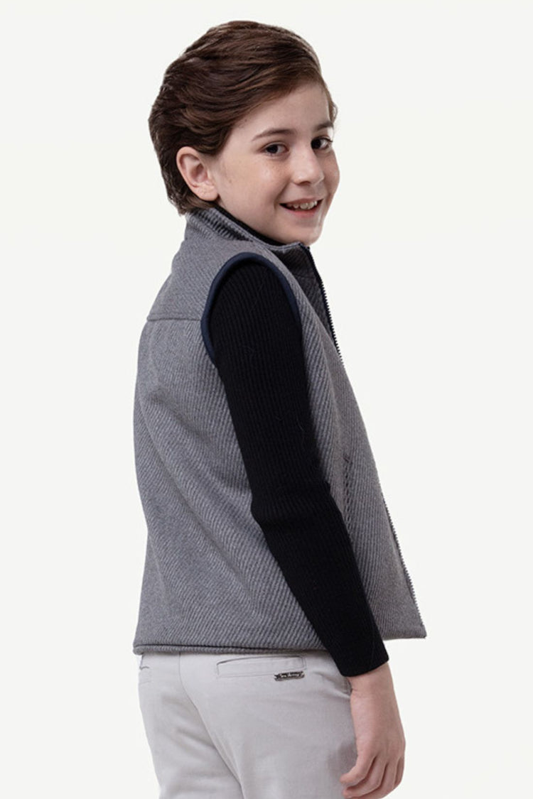 Kids Boys Grey Solid Sleeveless Jacket