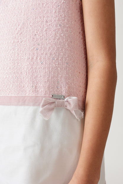 Girls Pink A-Line Sleeveless Textured Dress