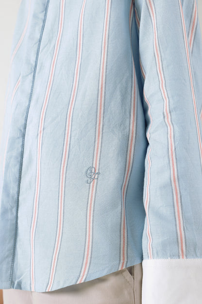 Boys Aqua Regular Fit Full Sleeve Striped Shirt