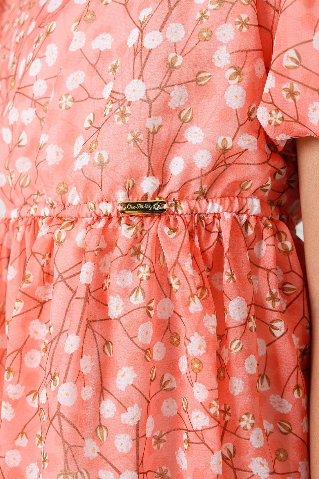 Girls Peach Printed Dress