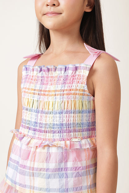 Girls Multi Seersucker Check Dress