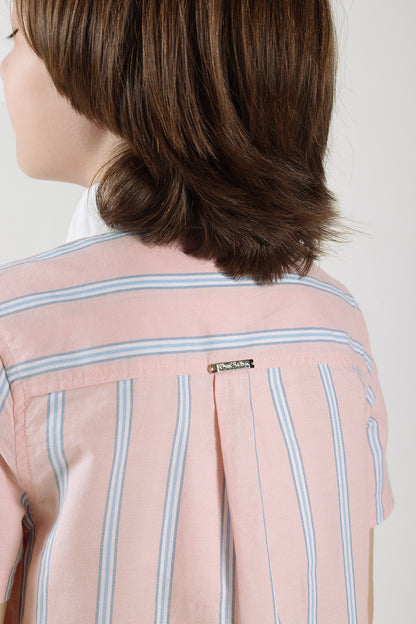Boys Pink Regular Fit Short Sleeve Striped Shirt by One Friday