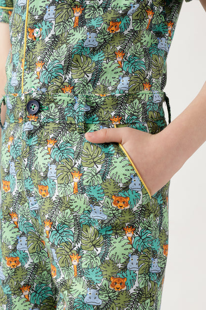 Boys Green Half Sleeve Printed Co-ord Set by One Friday