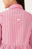 Girls Pink Striped Cotton Shirt Collar Full Sleeve Dress | One Friday
