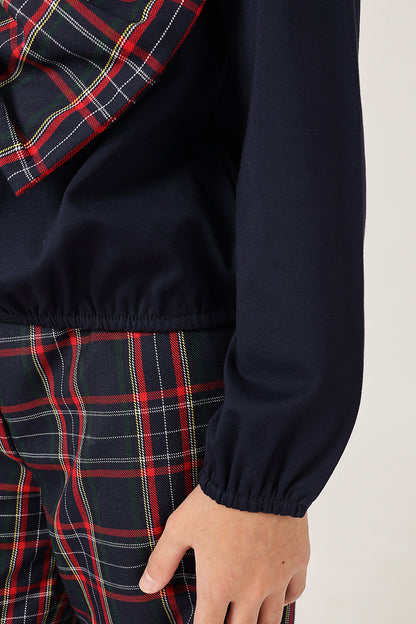 Girls Navy Blue Floral Print Full Sleeve Top