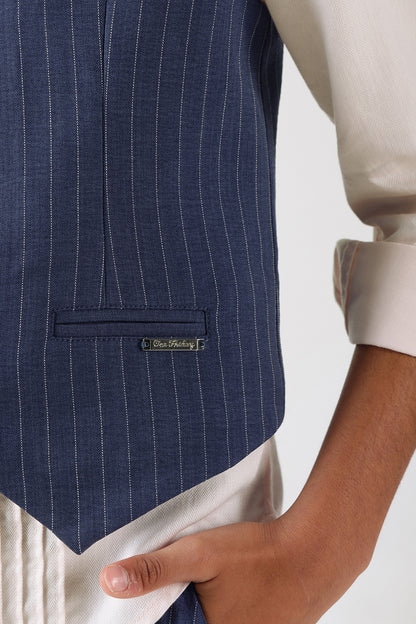 Boys Blue Slim Fit Sleeveless Striped Waistcoat by One Friday