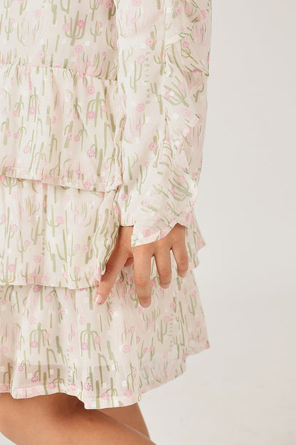 Girls Multicolour Abstract Round Neck Full Sleeve Dress | One Friday