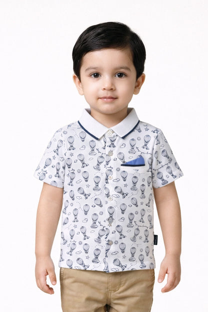 Baby Boys White Printed Cotton Shirt