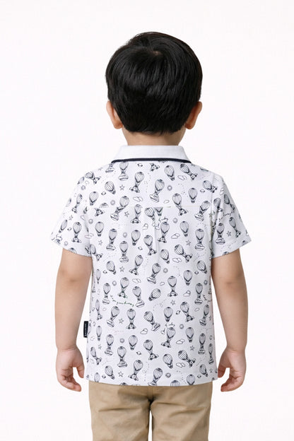 Baby Boys White Printed Cotton Shirt