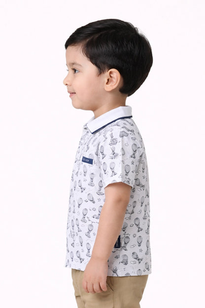 Baby Boys White Printed Cotton Shirt