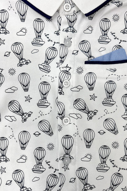 Baby Boys White Printed Cotton Shirt
