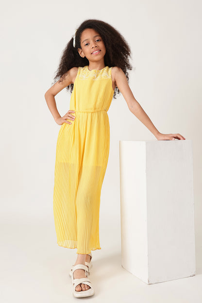 One Friday Girls Yellow Pleated Jumpsuit