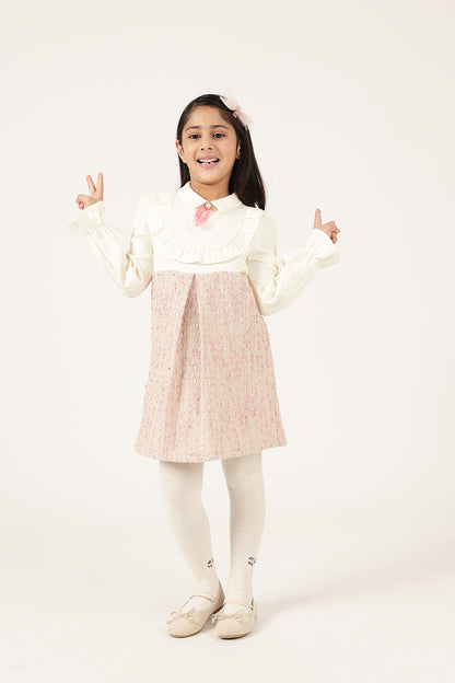 Girls Multicolour Boucle Zip Round Neck Full Sleeve Dress | One Friday