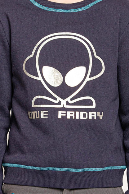 Boys Navy Blue Alien Printed Sweatshirt