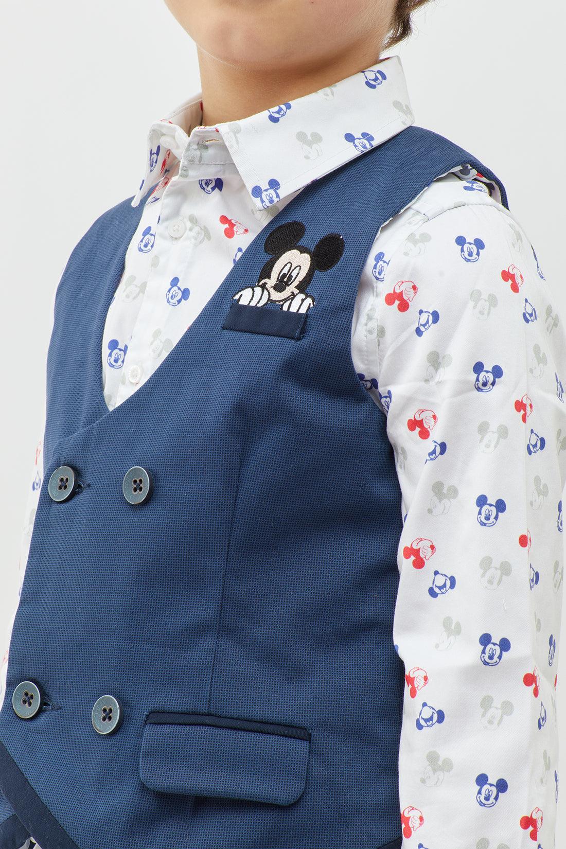 One Friday Kids Boys Navy Blue Mickey Mouse Printed Waistcoat