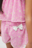 One Friday kids Girls Pink Floral Shorts with Lace & Bow