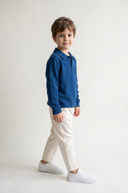 Boys Teal Embellished Polo Neck Sweater