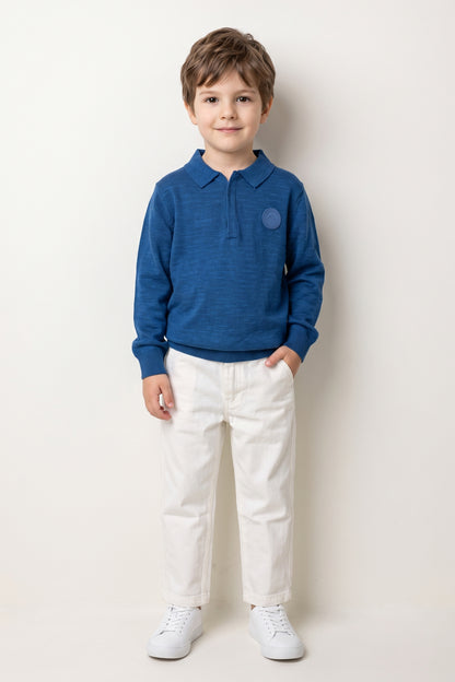 Boys White Cotton Twill Zip Trousers