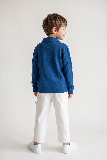 Boys White Cotton Twill Zip Trousers