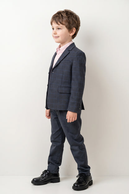Boys Navy Blue Solid Twill Blazer