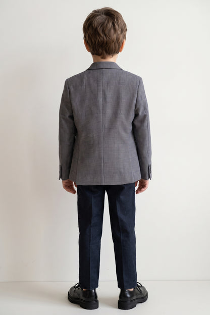 Boys Grey Solid Twill Blazer