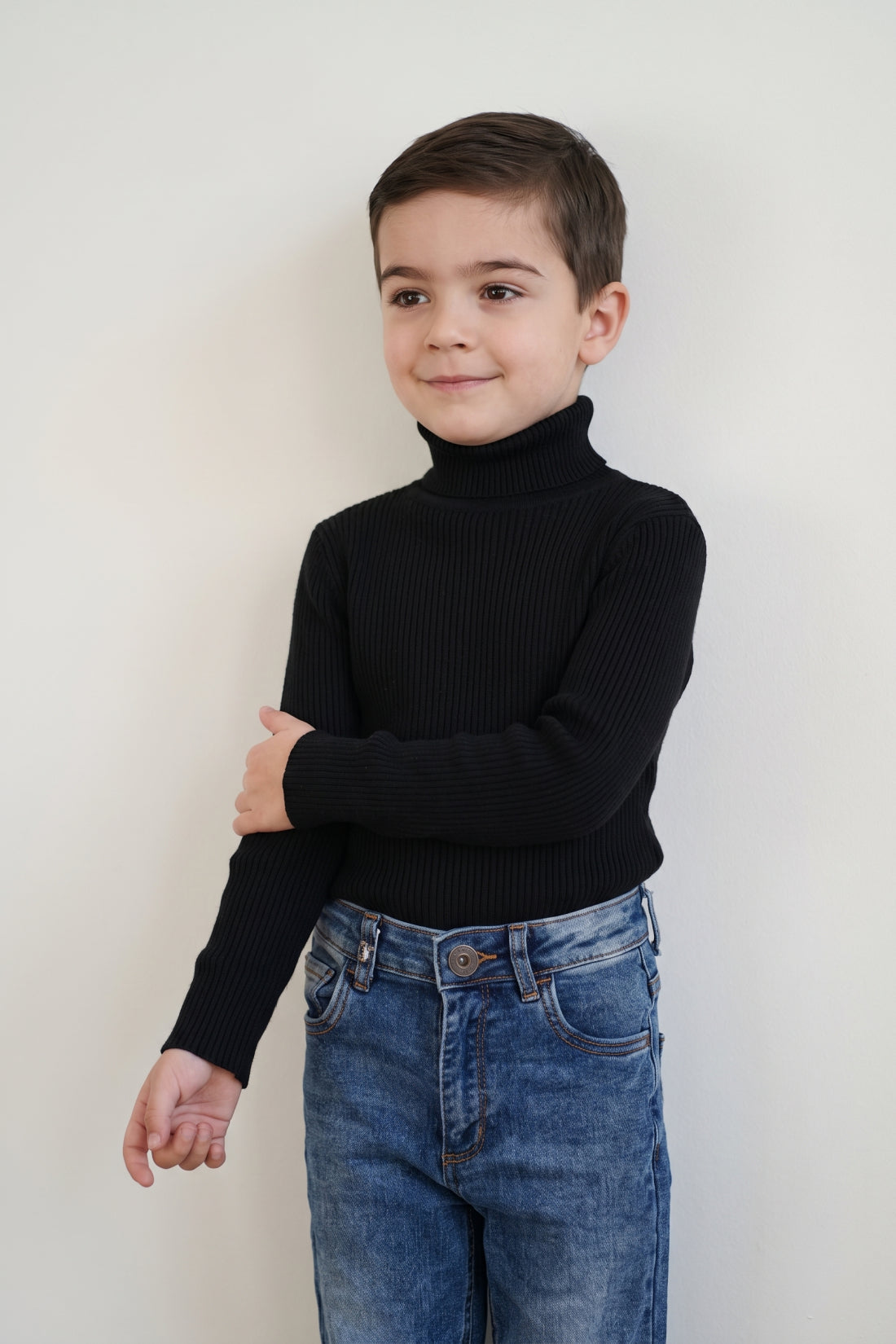 Boys Black Embellished Flat Knit High Neck Jumper
