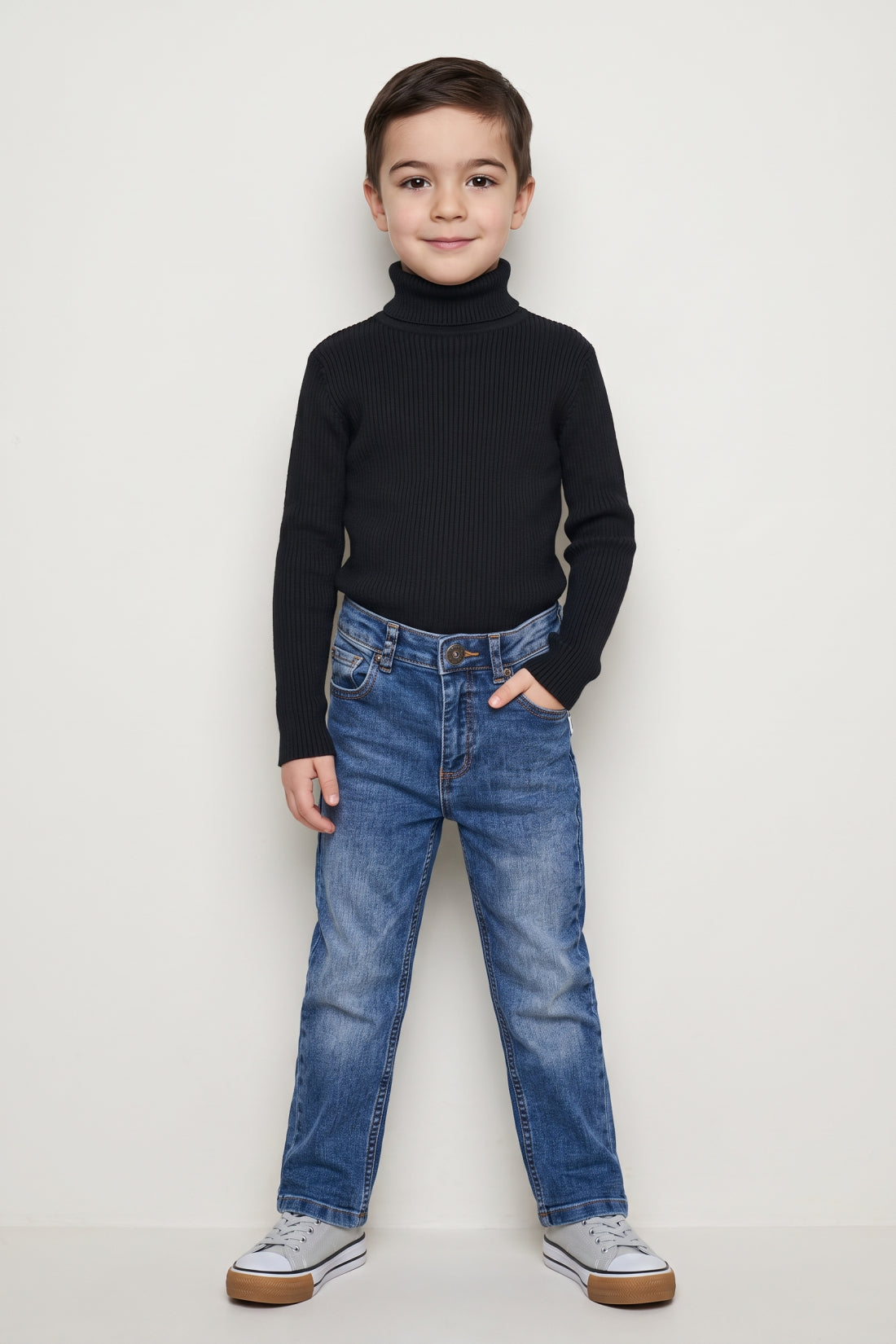 Boys Black Embellished Flat Knit High Neck Jumper
