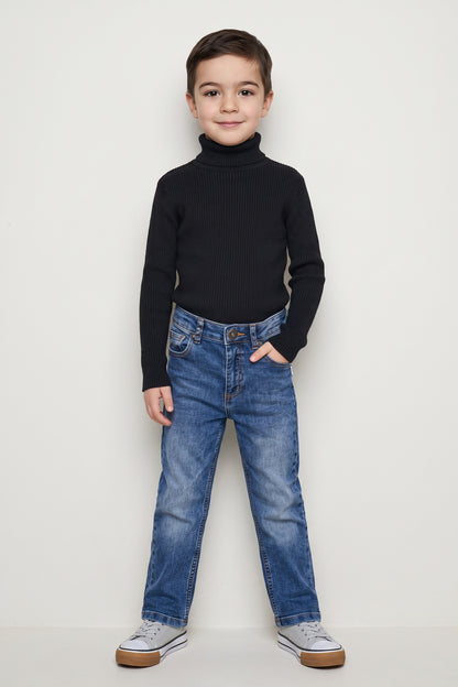 Boys Black Embellished Flat Knit High Neck Jumper