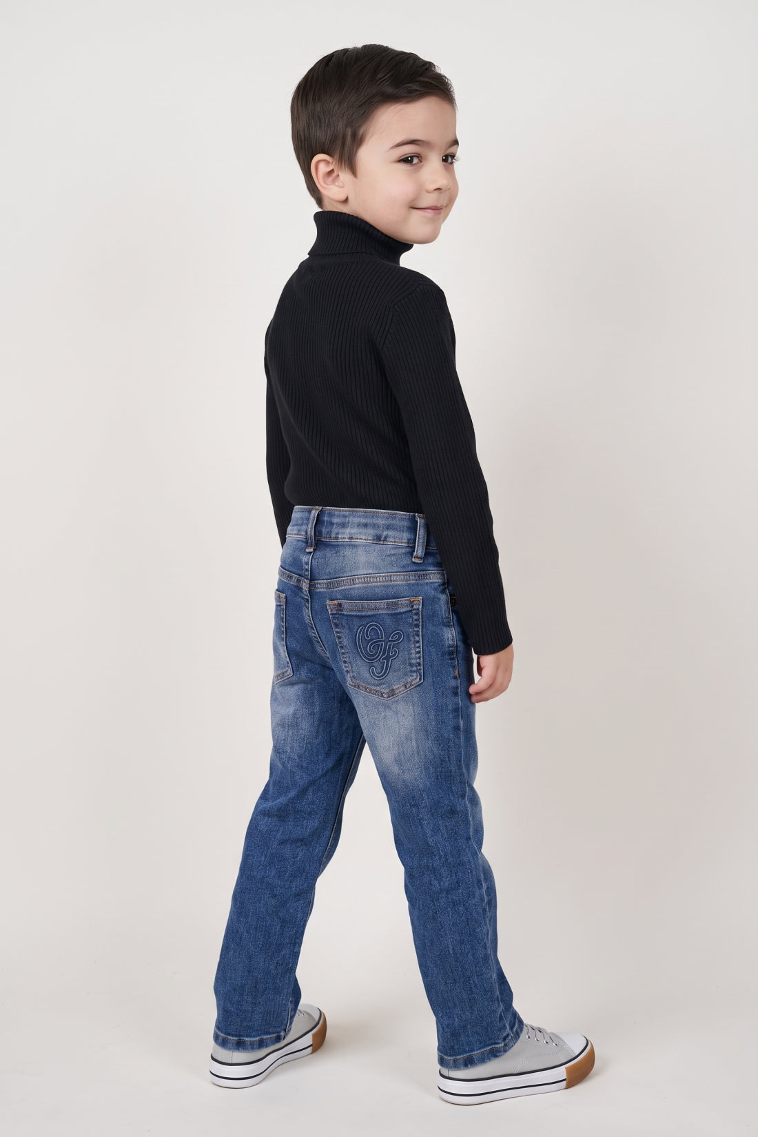 Boys Black Embellished Flat Knit High Neck Jumper