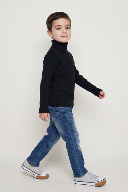 Boys Black Embellished Flat Knit High Neck Jumper