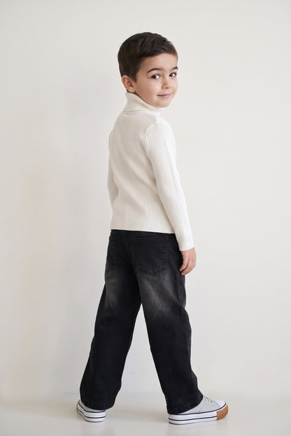Boys Off White Flat Knit High Neck Jumper