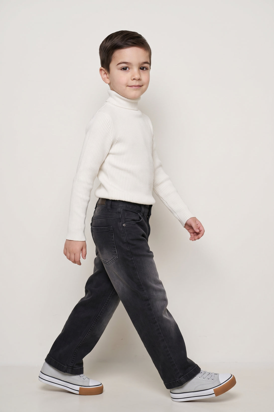 Boys Off White Flat Knit High Neck Jumper