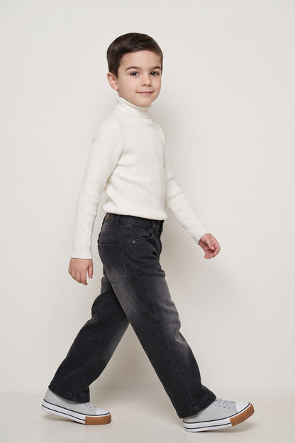 Boys Off White Flat Knit High Neck Jumper