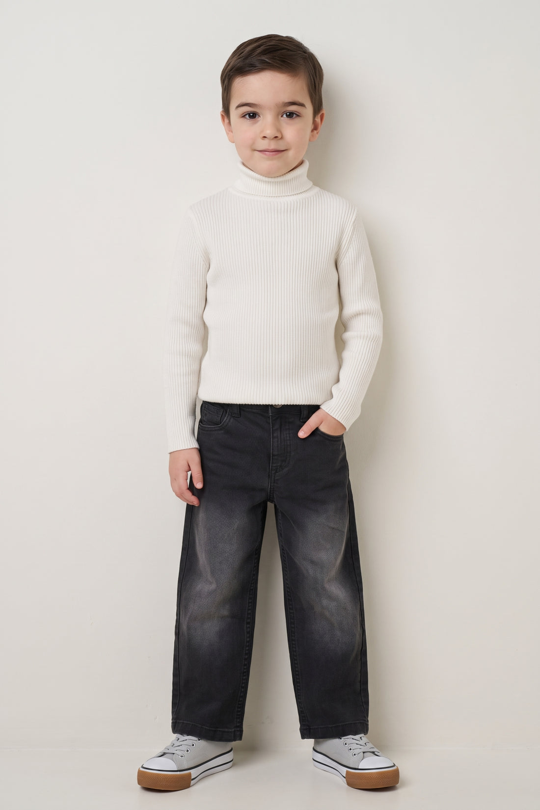 Boys Off White Flat Knit High Neck Jumper