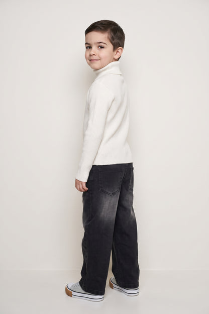 Boys Grey Cotton Denim Regular Fit Jeans