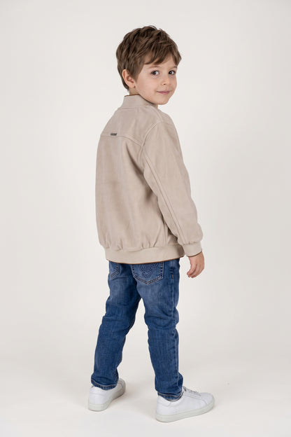 Boys Beige Solid Zip Jacket