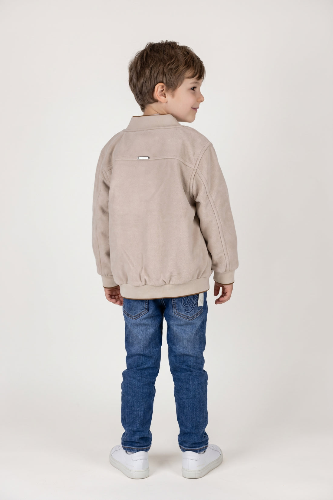 Boys Beige Solid Zip Jacket