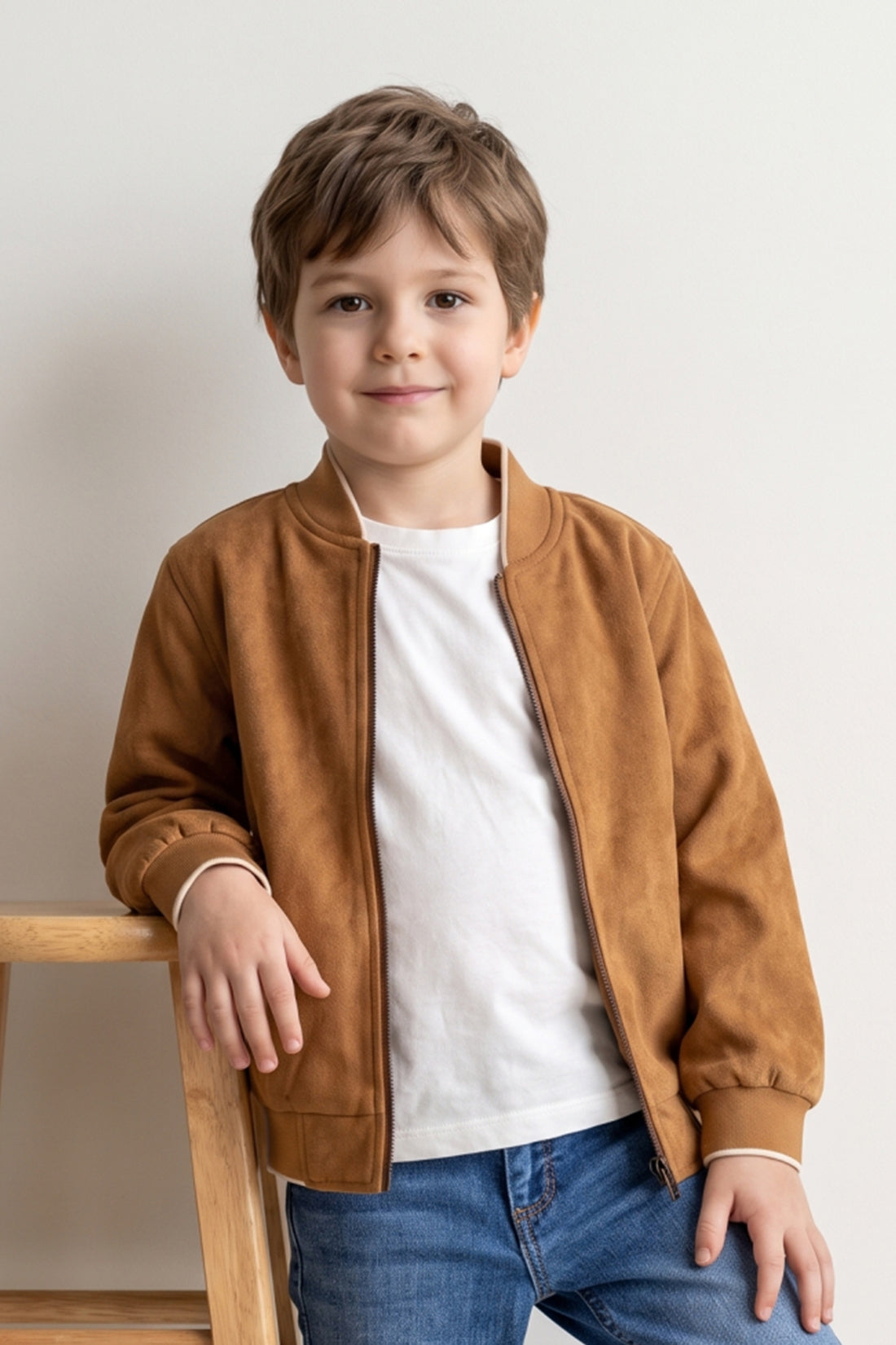 Boys Brown Solid Zip Jacket