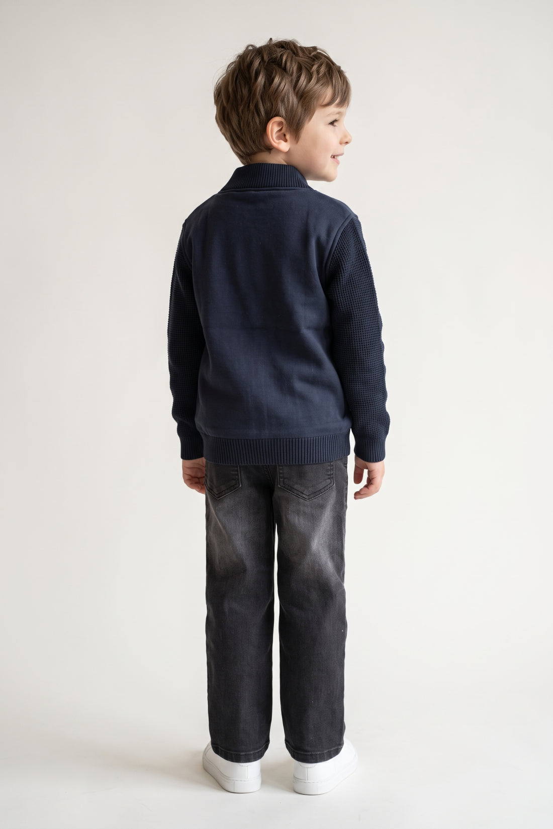 Boys Navy Blue Solid Woven Button Jacket