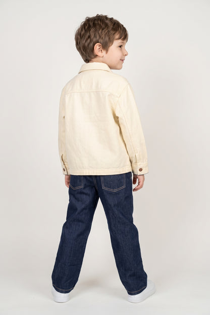 Boys Off White Cotton Twill Loose Fit Overshirt