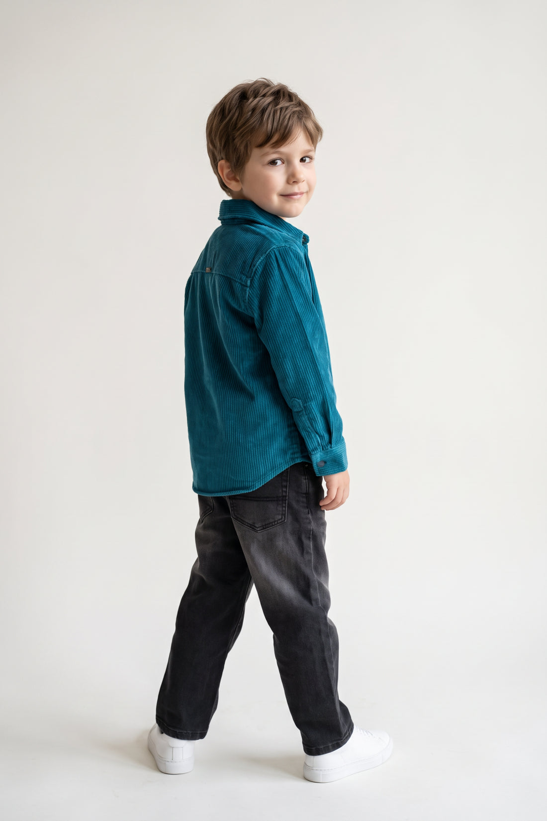Boys Teal Solid Loose Fit Button Overshirt